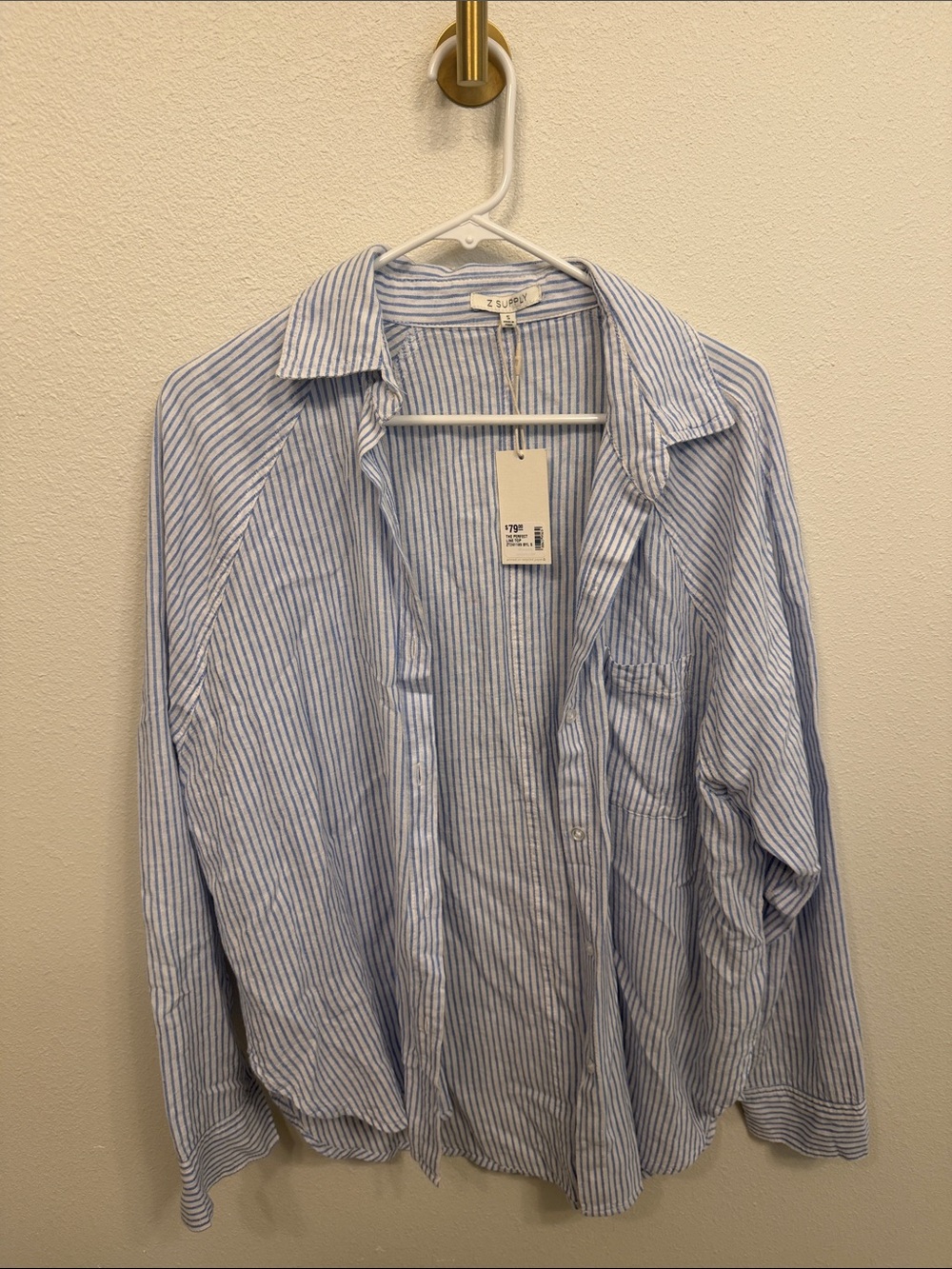 Light Blue linen Striped Women’s Button-Up Shirt